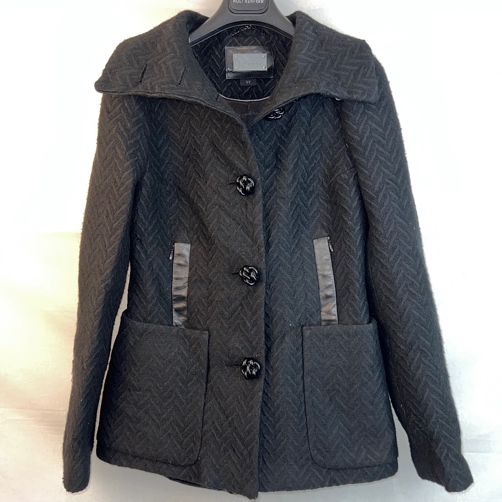 Mackage Small Women's Herringbone Peacoat In Black With Leather Pockets 80% Off!